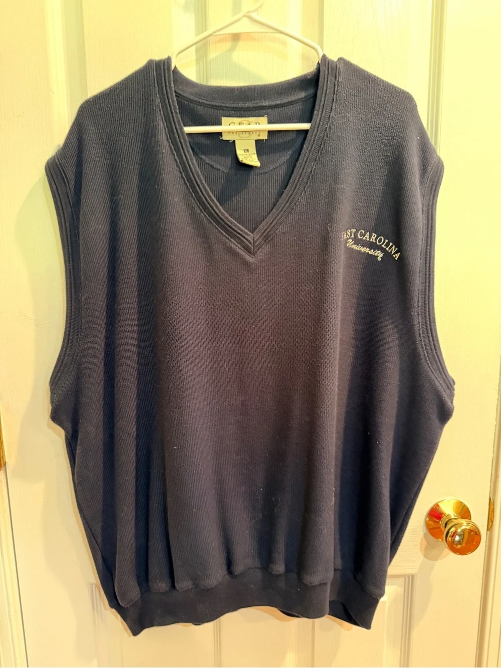 ECU Navy V-Neck Sweater Vest with Embroidery Size XL